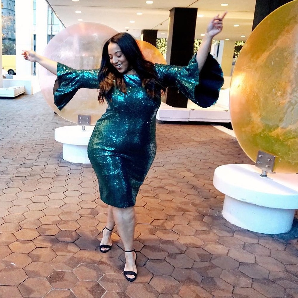 Eloquii Sequin Off the Shoulder Dress Flare Sleeve
